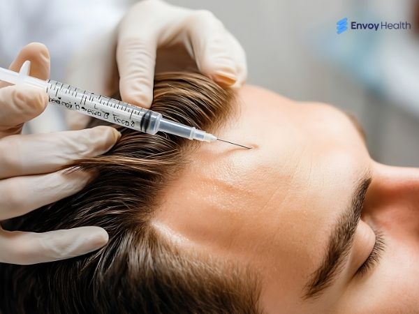 Anesthetic injection during hair line lowering surgery